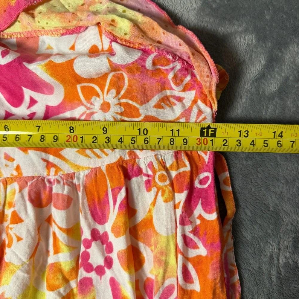 Justice Girls Size 14 Floral Tie Dye Maxi Dress Pink Orange Sequin Ruffle